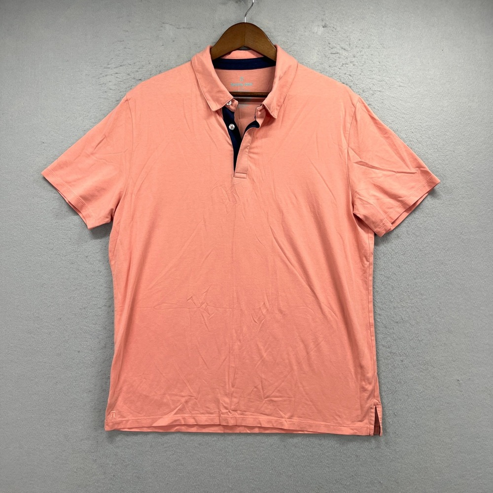 Tommy John Polo Shirt Mens Large Orange Pima Cotton Modal Stretch Casual Preppy
